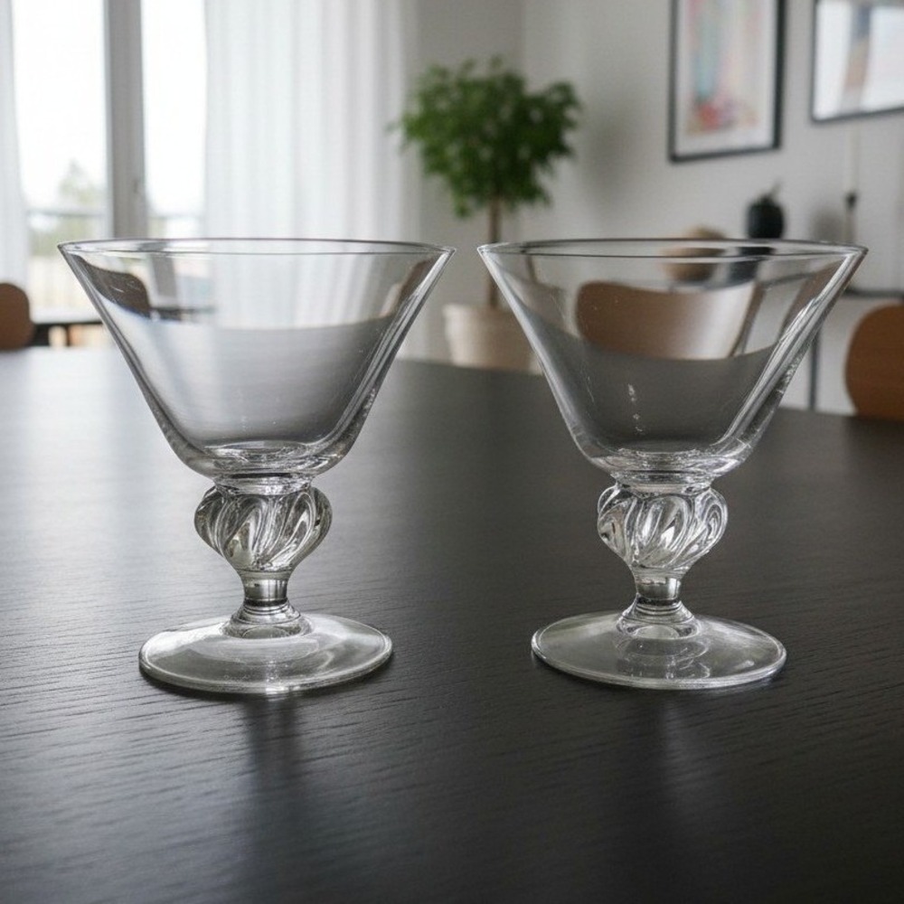 Swedish Astrid Lobed Stem Champagne Glasses, Set of 2, Vintage Sherbet Glassware